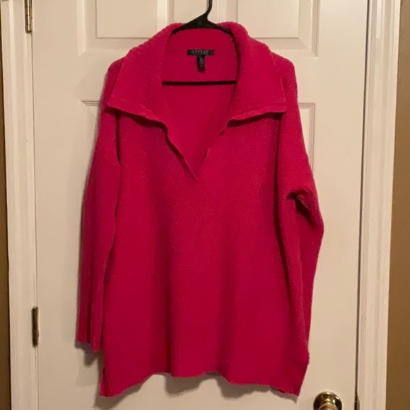 Lauren Ralph Lauren Women’s Pink Open Knit V Neck Collared Sweater Size 1X - Picture 1 of 14